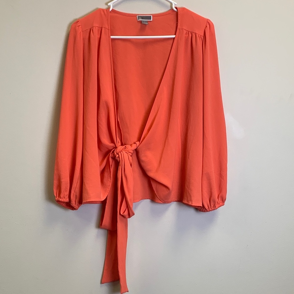 Chelsea28 Vibrant Orange Tie-Front Blouse
